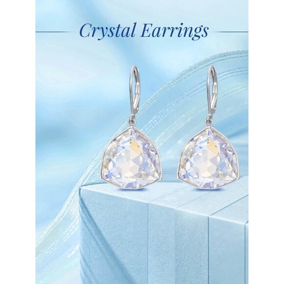 Sterling Silver Diamond Simple Geometric Birthstone Dangle Drop Earring Jewelry - Picture 4 of 5